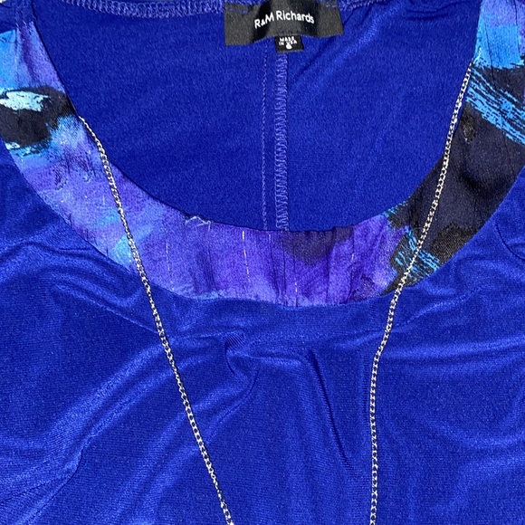 R & M Richards Navy Blue Floral Printed Sheer Jacket And Sheath Dress - Picture 12 of 16